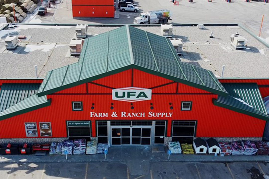 United Farmers of Alberta red barn from above